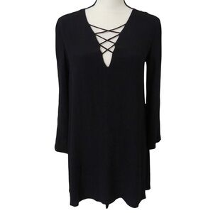 ASTR‎ Black Mini Long Sleeve Dress Shift Fall Little Black Dress